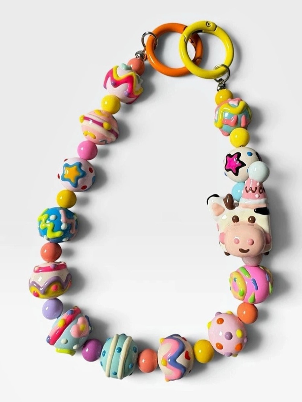 Kawaii Cow Beaded Bag Charm Y2K Pastel Purse Keychain